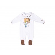 RB Royal Baby Organic Cotton Gloved Sleeve Footed Pajama (Horse and Me) White Footie