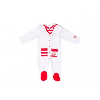 RB Royal Baby Organic Cotton Gloved-Sleeve Footed Overall, Footie (Captain) White Red
